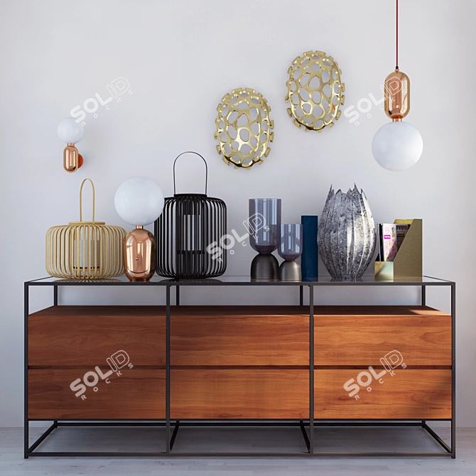 CB2 Decor Set: Crawford Low Dresser, Aballs Lighting, Tau Vase 3D model image 1