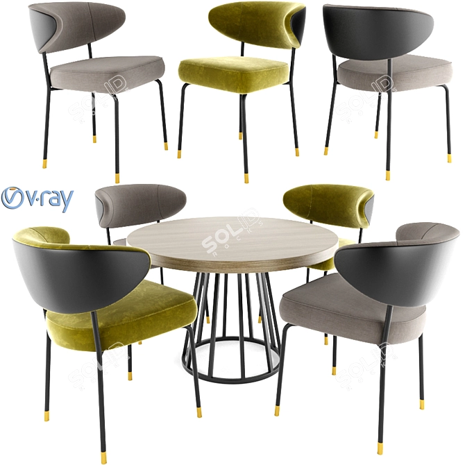 Sleek Low Chair & Round Table Set 3D model image 1