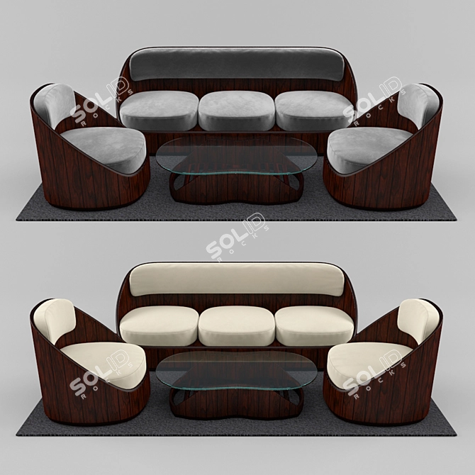 Elegant Wood Sofa Set 3D model image 1