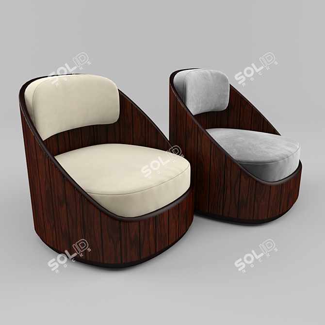 Elegant Wood Sofa Set 3D model image 2