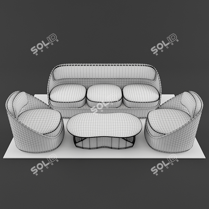 Elegant Wood Sofa Set 3D model image 3
