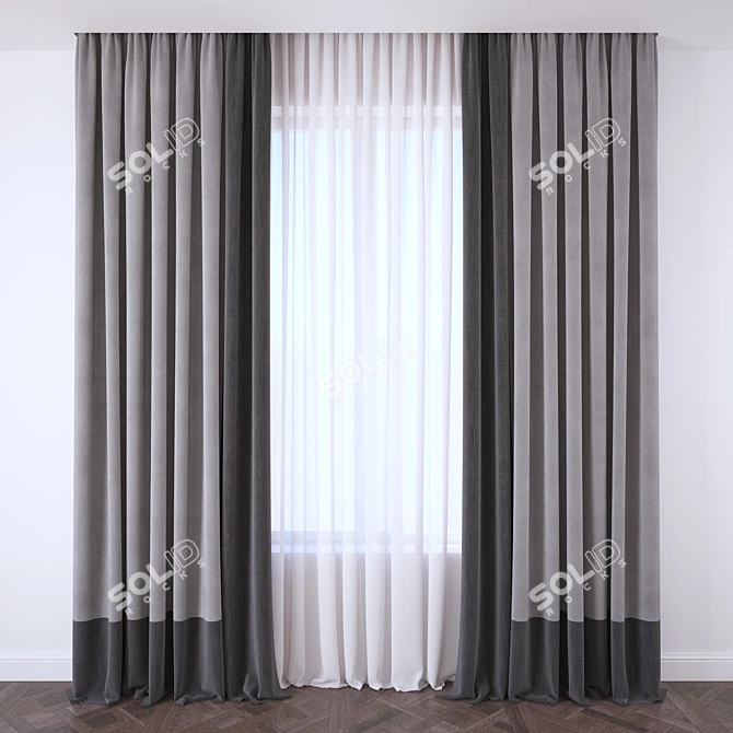 Elegant Sheer White Curtain 3D model image 1