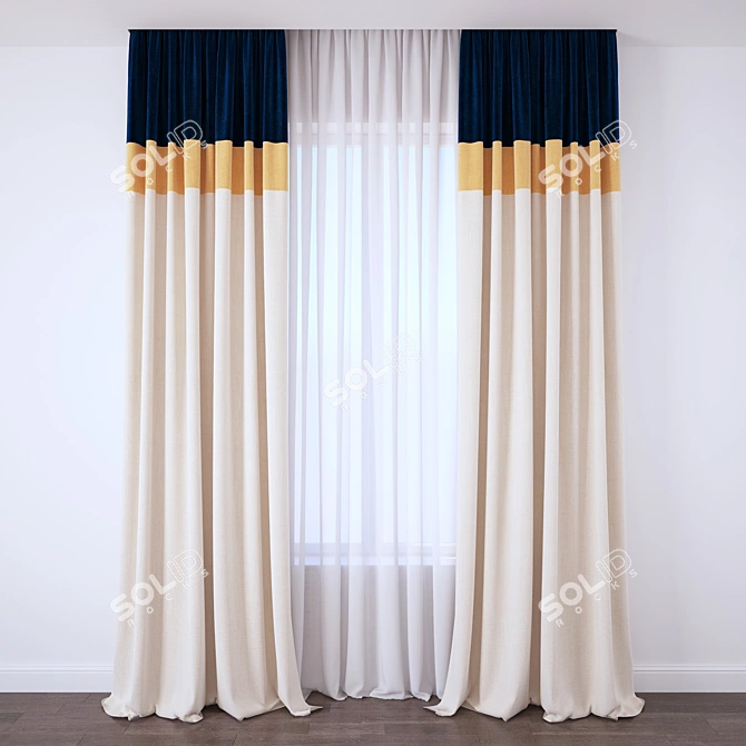 Elegant Drapery Curtain 3D model image 1