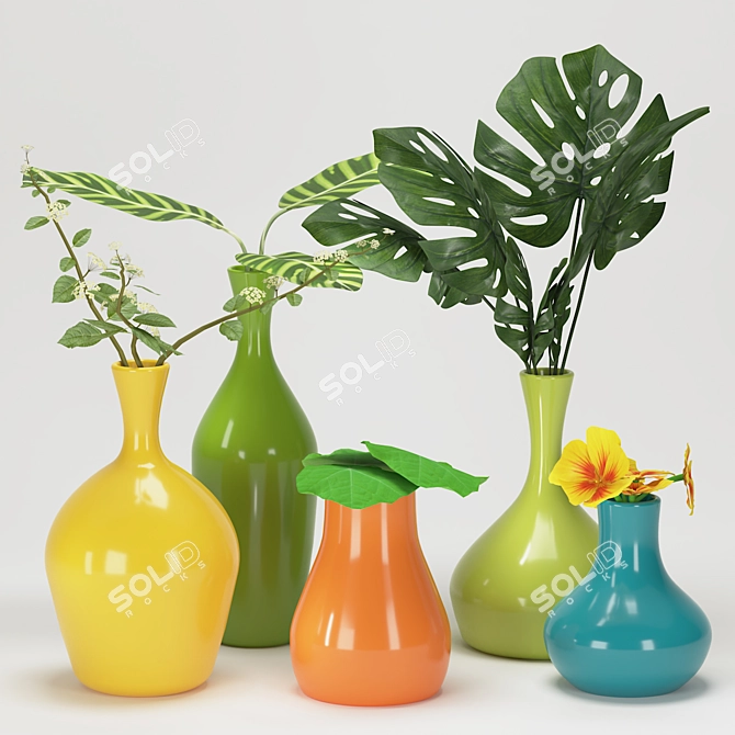 Colorful Vase Plant Collection 3D model image 1