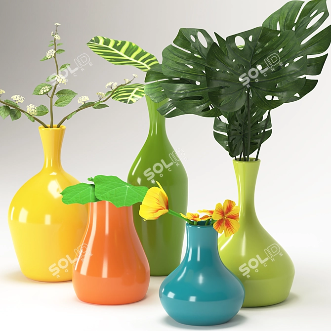 Colorful Vase Plant Collection 3D model image 2