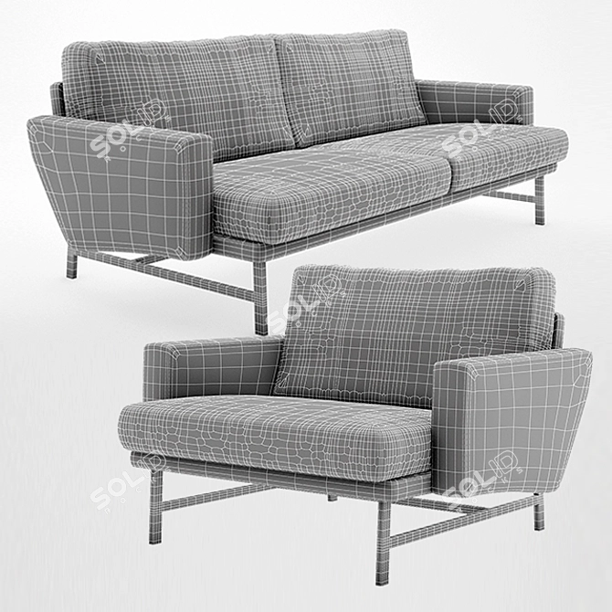 Sleek Lissoni 2-Seat Sofa 3D model image 3