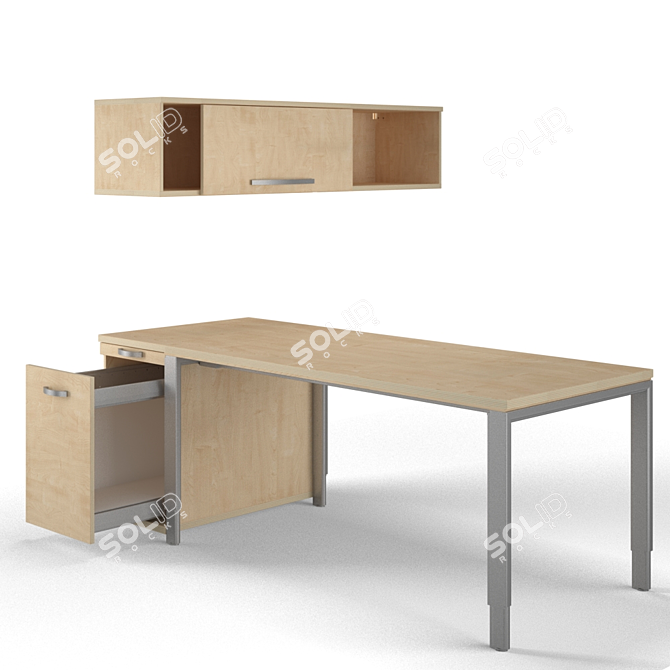 Office Essentials Desk & Wall Cabinet 3D model image 1