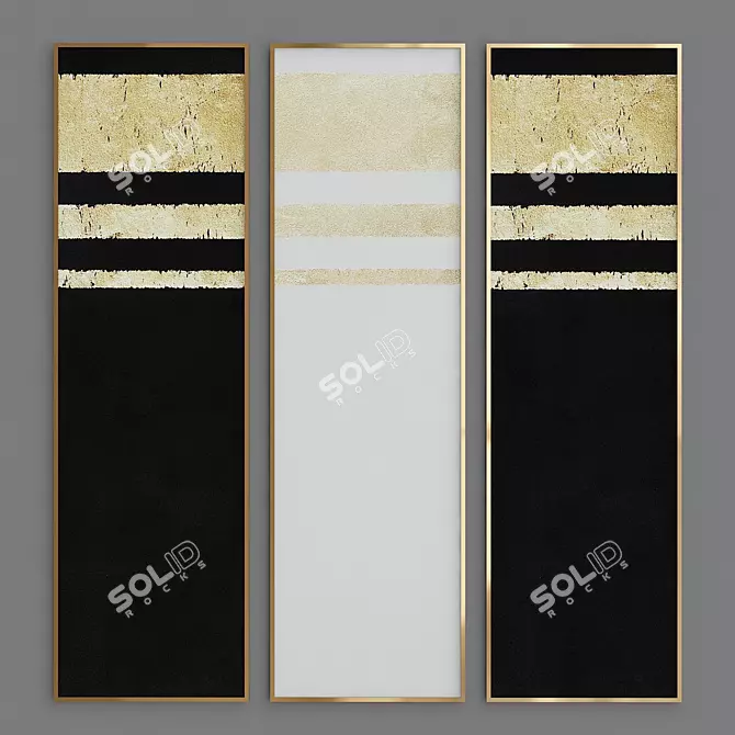 Golden Abstract Triptych 3D model image 1