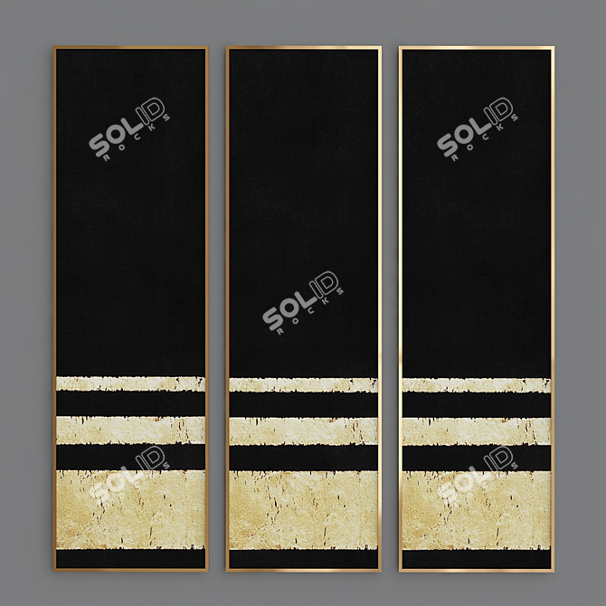 Golden Abstract Triptych 3D model image 3