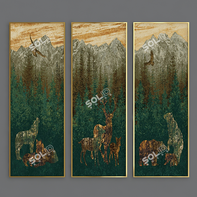 Golden Forest Wildlife Art 3D model image 1