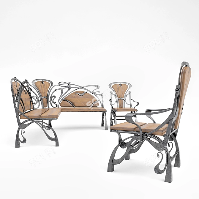 Elegant Outdoor Seating Set 3D model image 1