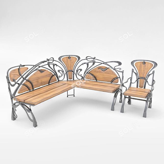 Elegant Outdoor Seating Set 3D model image 2