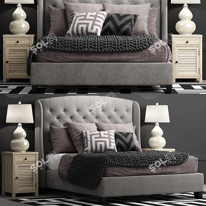 Elegant Queen Bed 3D model image 1