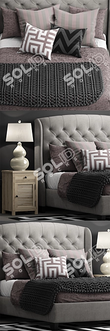 Elegant Queen Bed 3D model image 2