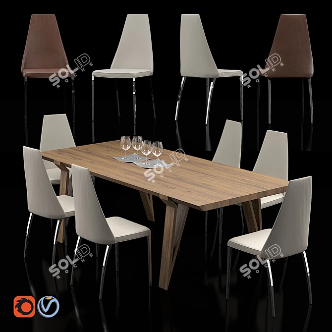 David Table & Dalila Chair Set: Italian Elegance 3D model image 1