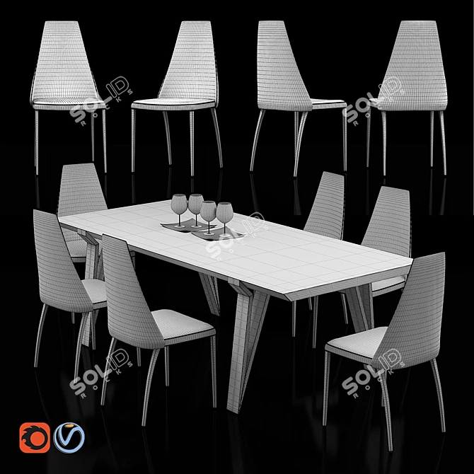 David Table & Dalila Chair Set: Italian Elegance 3D model image 2