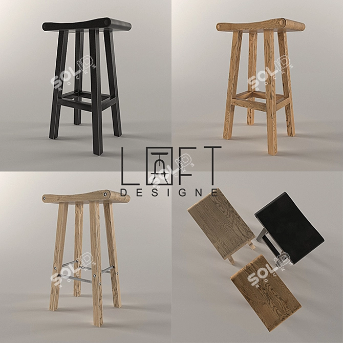 Solid Wood Bar Stools - Loft & Modern Styles 3D model image 1