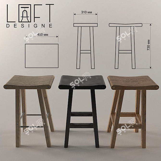 Solid Wood Bar Stools - Loft & Modern Styles 3D model image 2