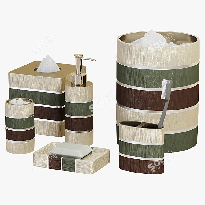 Modern Sage Striped Bath Set 3D model image 1