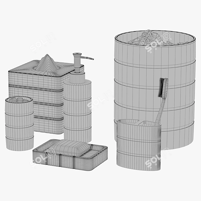 Modern Sage Striped Bath Set 3D model image 2