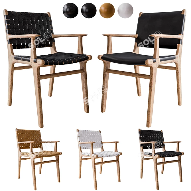 Sleek Stripped Dining Chairs with Arms 3D model image 1