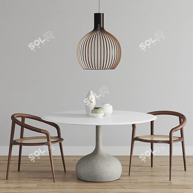 Elegant Saen Round Table Set 3D model image 1