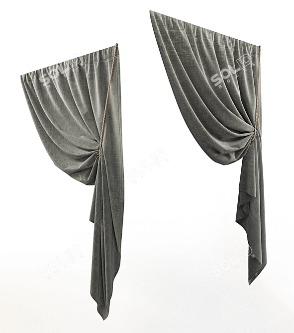Elegant Window Curtain with Ties 3D model image 2