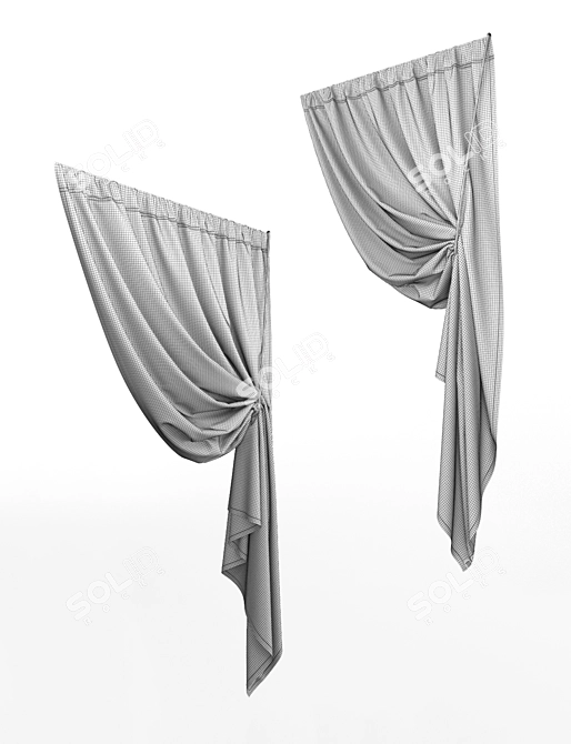 Elegant Window Curtain with Ties 3D model image 3