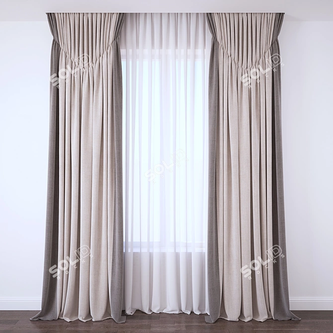 Elegant Window Drapes 3D model image 1