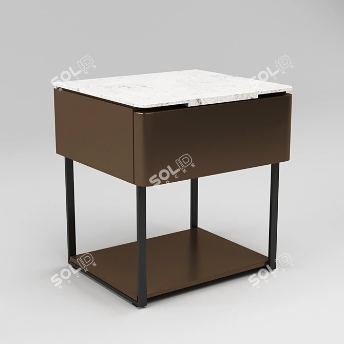 Bronze Metal Bedside Table with Stone Top 3D model image 1