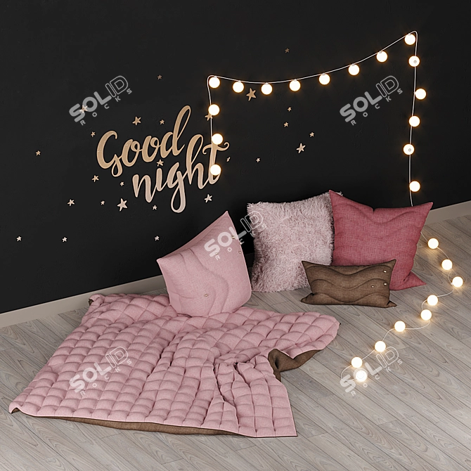 Festive Pillow Set with Garland 3D model image 1