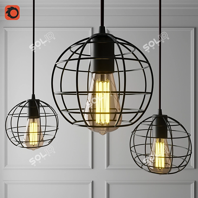 Industrial Steel Loft Nest Cage Pendant 3D model image 1