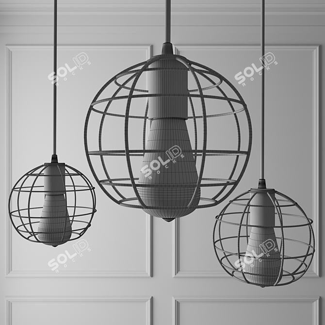 Industrial Steel Loft Nest Cage Pendant 3D model image 2