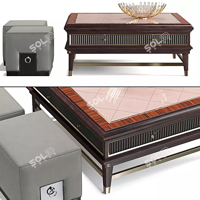 Modern Coffee Table and Pouf 3D model image 1