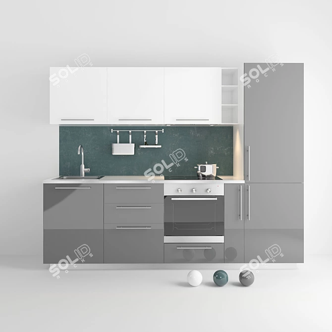 Modern IKEA METOD Kitchen Set - 3 Colors 3D model image 2