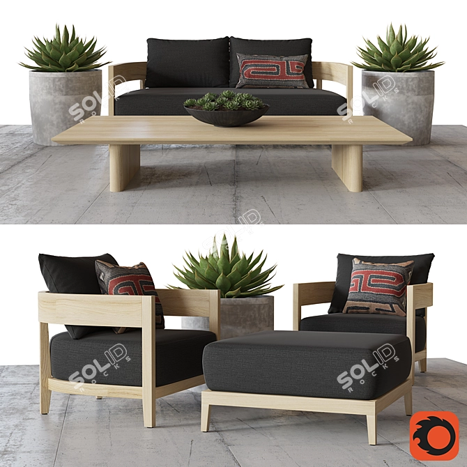 BALMAIN Teak Sofa Set | Restoration Hardware 3D model image 1