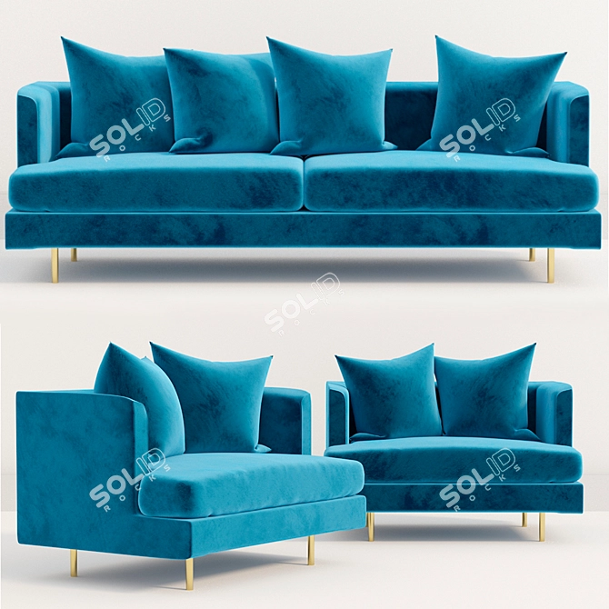 Elegant Midnight Velvet Sofa 3D model image 1