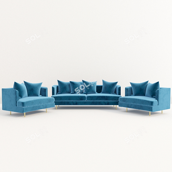 Elegant Midnight Velvet Sofa 3D model image 2