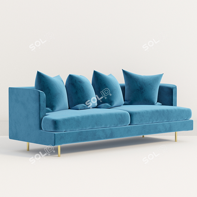 Elegant Midnight Velvet Sofa 3D model image 3