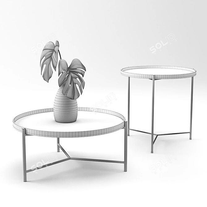 Bronson Coffee & Side Table + Monstera Plant 3D model image 2