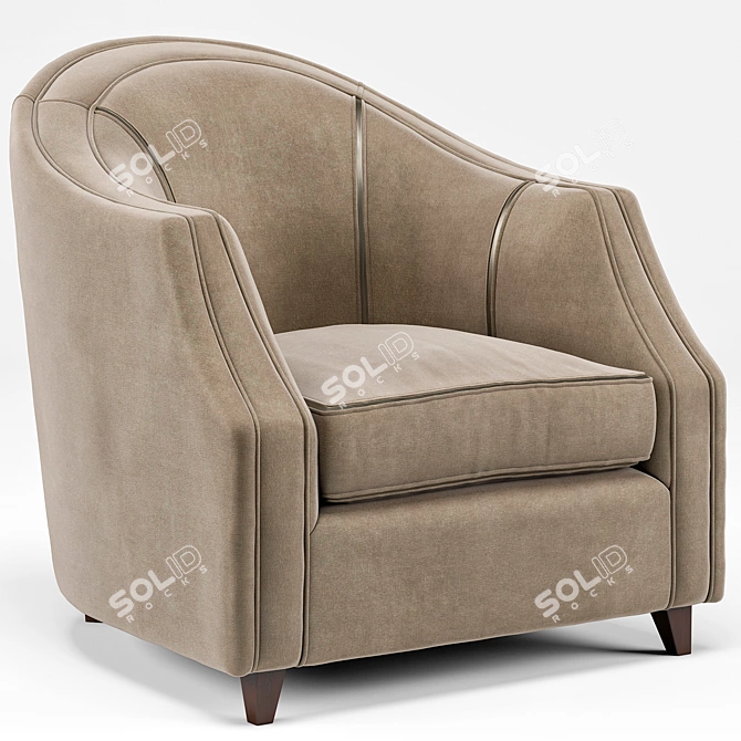 Camel Velvet Round Seamed Armchair 3D model image 1