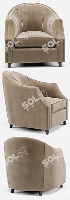 Camel Velvet Round Seamed Armchair 3D model image 2