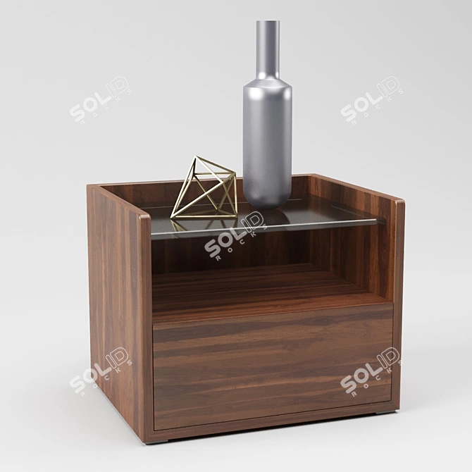 Walnut and Glass Bedside Table 3D model image 1