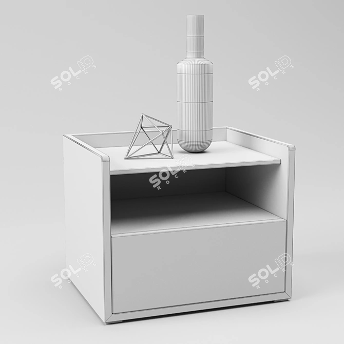 Walnut and Glass Bedside Table 3D model image 2