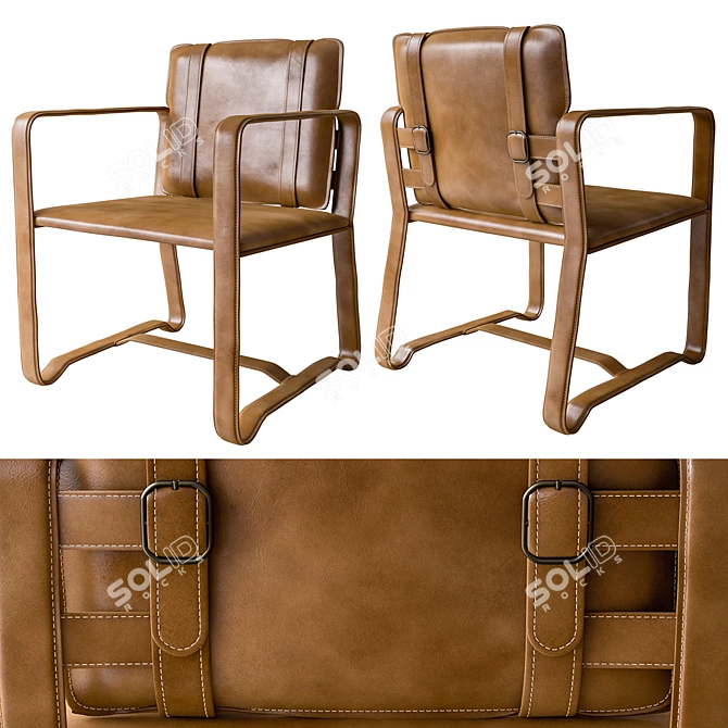 Safari Leather Belt Chair: Timeless Appeal 3D model image 1