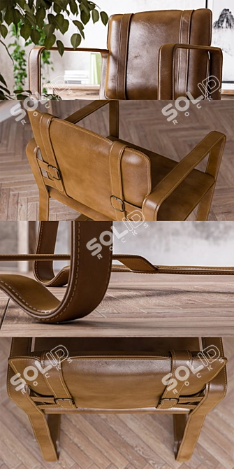 Safari Leather Belt Chair: Timeless Appeal 3D model image 3