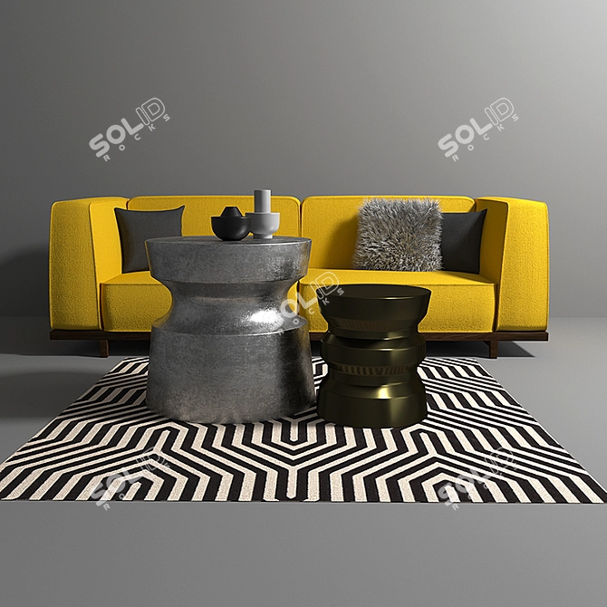 Modern Living Room Furniture Set 3D model image 1