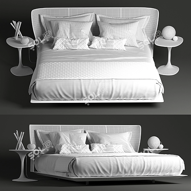 Elegant Alys Bed & Accessories 3D model image 3