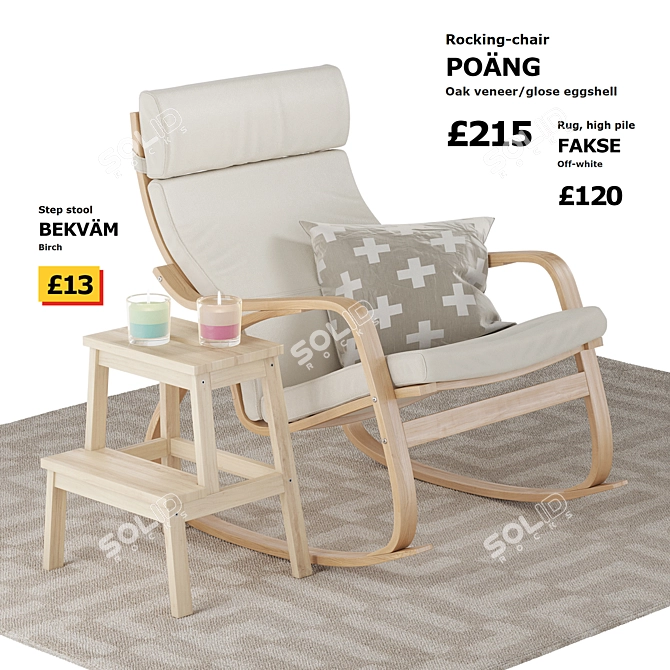 IKEA Set: Rocking Chair, Step Stool, Rug, Scented Candles 3D model image 1