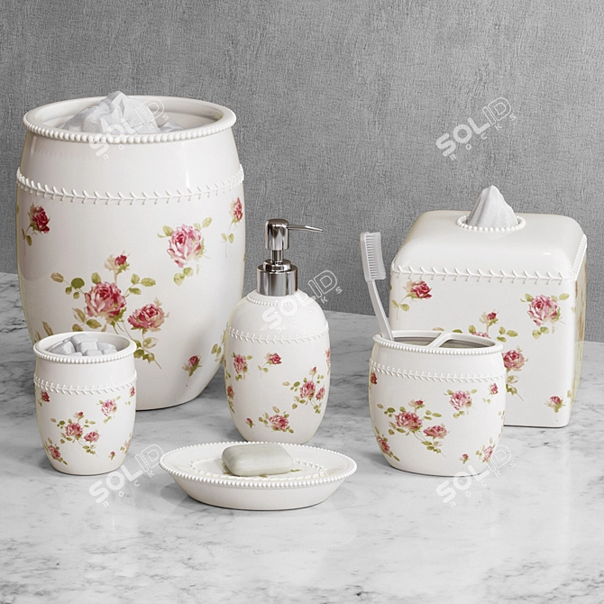 Rosalie Floral Bath Set: Elegant Bathroom Accessories 3D model image 1